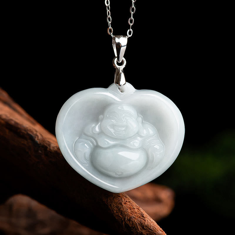 Collana con ciondolo Buddha Stones in argento sterling 925 con Buddha che ride, giada bianca, fortuna e benedizione - Giada bianca (Protezione ♥ Felicità) - image 1
