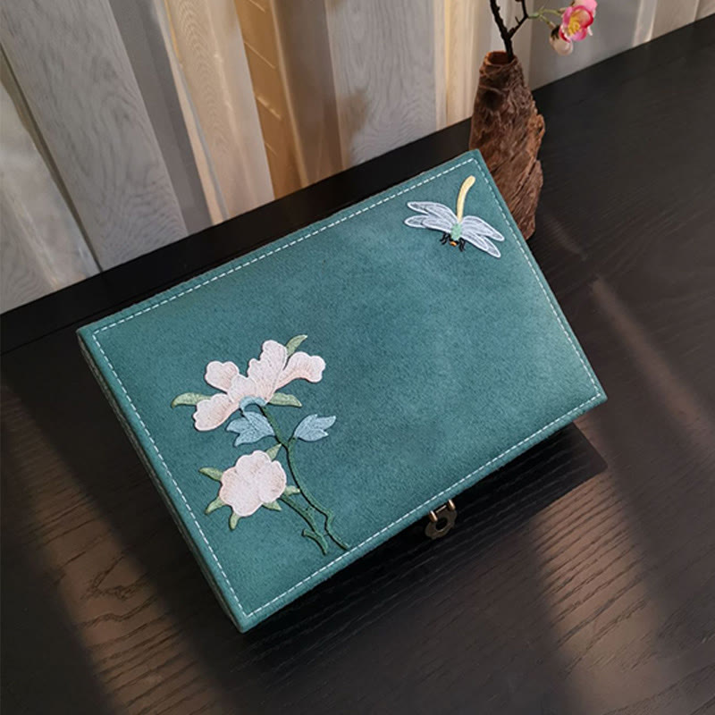 Buddha Stones Flowers Dragonfly Jewelry Box Organizer Scatola portaoggetti per gioielli a strato singolo Scatola di flanella