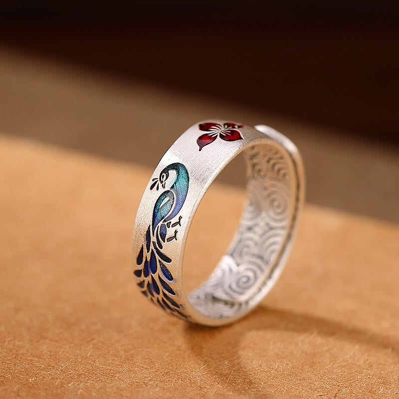 Anello con ciondolo a forma di fiore di loto inciso in argento sterling 999 con Buddha Stones e nuvole di buon auspicio