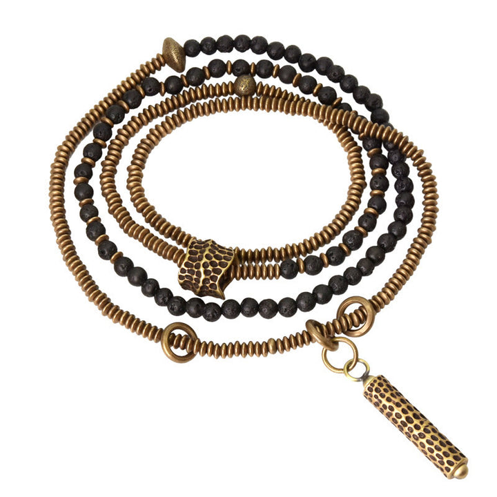 Braccialetto multistrato in pietra lavica vintage Buddha Stones Copper Healing