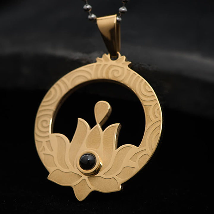 Collana con ciondolo in acciaio al titanio e pietre Buddha Stones , proiezione dell'illuminazione, Shurangama Mantra
