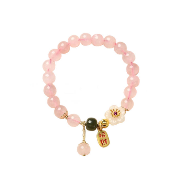 Braccialetto Buddha Stones Natural Pink Crystal Jade Flower Warm Love