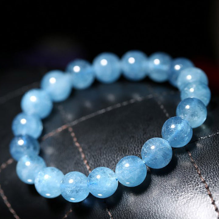 Braccialetto di guarigione della pace con perle di acquamarina Buddhastoneshop