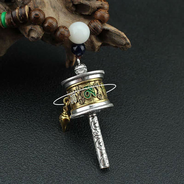 Buddha Stones Tibetano Om Mani Padme Hum Ruota della Preghiera Rotazione Vajra Collana Pendente in Legno - image 7