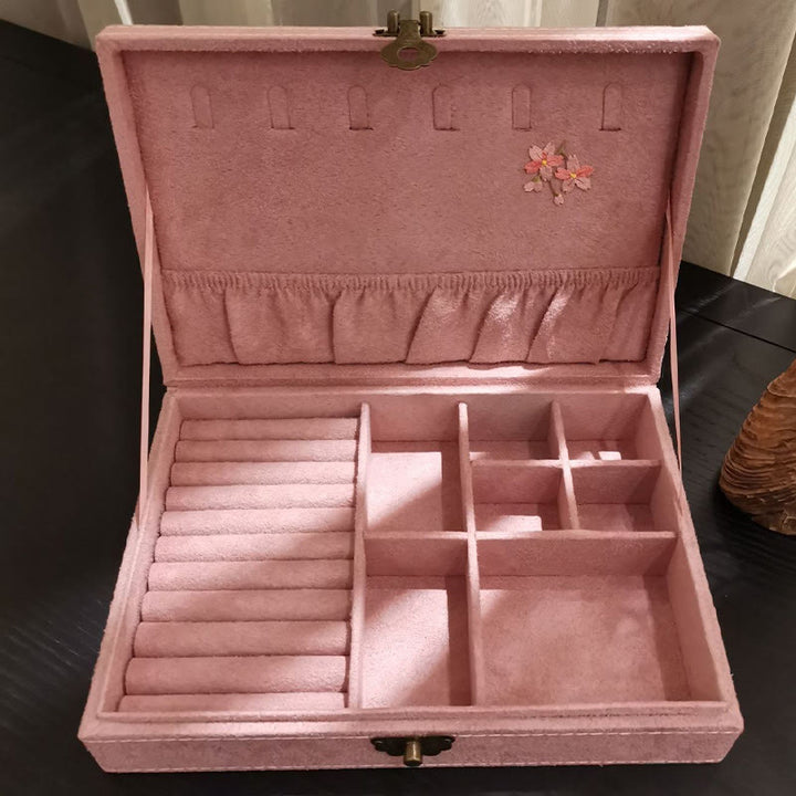 Buddha Stones Flowers Dragonfly Jewelry Box Organizer Scatola portaoggetti per gioielli a strato singolo Scatola di flanella