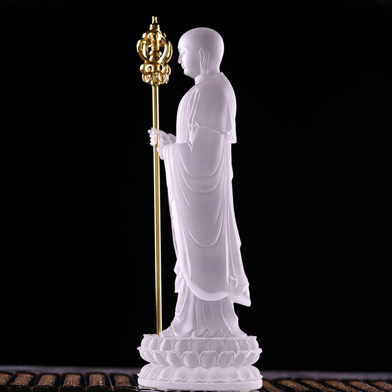 Buddha Stones fatte a mano Ksitigarbha Bodhisattva Figurina Liuli Cristallo Pezzo d'arte Statua della serenità Decorazione per la casa