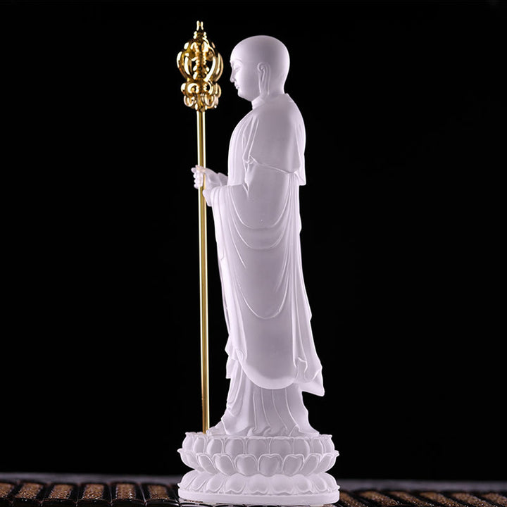 Buddha Stones fatte a mano Ksitigarbha Bodhisattva Figurina Liuli Cristallo Pezzo d'arte Statua della serenità Decorazione per la casa