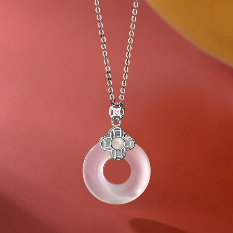 Collana pendente con Buddha Stones positivo in argento sterling 925 con moneta in calcedonio e fibbia per la pace
