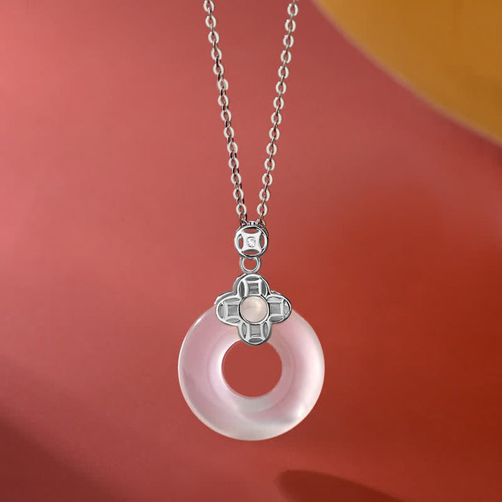 Collana pendente con Buddha Stones positivo in argento sterling 925 con moneta in calcedonio e fibbia per la pace