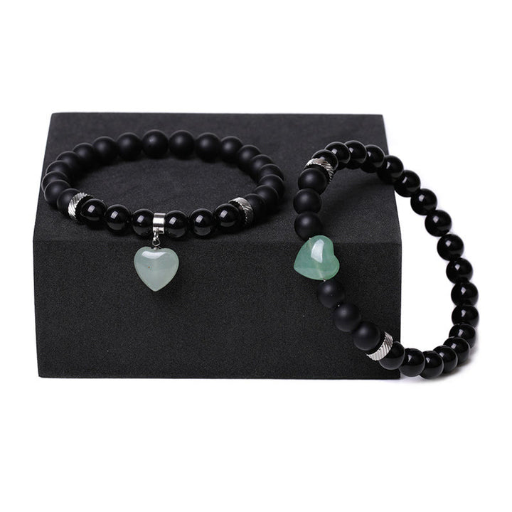 Buddha Stones 2 pezzi onice nero pietra di cristallo amore cuore protezione supporto coppia braccialetto