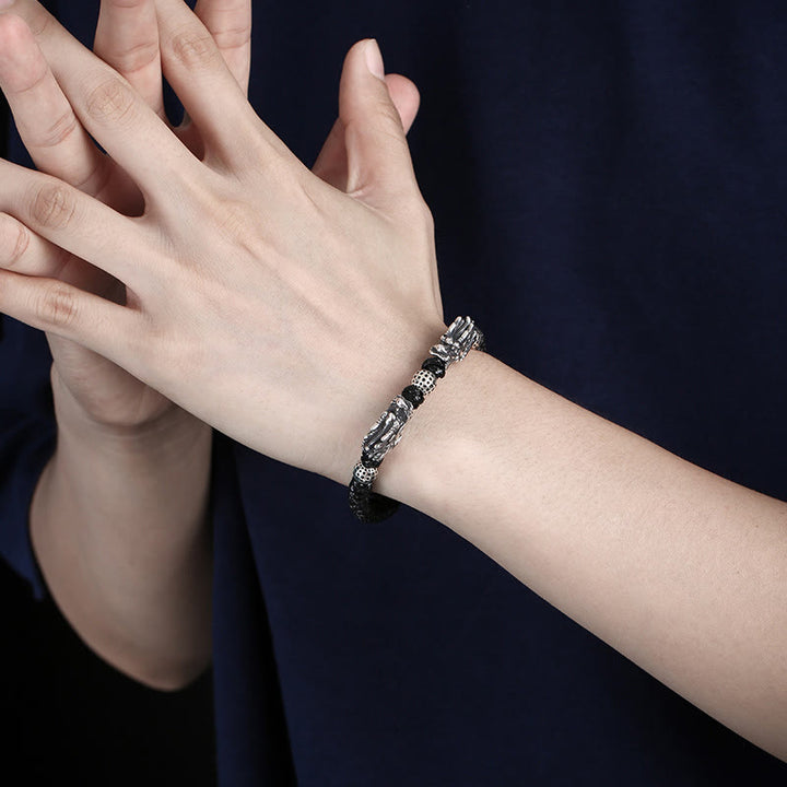 Bracciale intrecciato fatto a mano con doppio drago in argento sterling 999 Buddha Stones