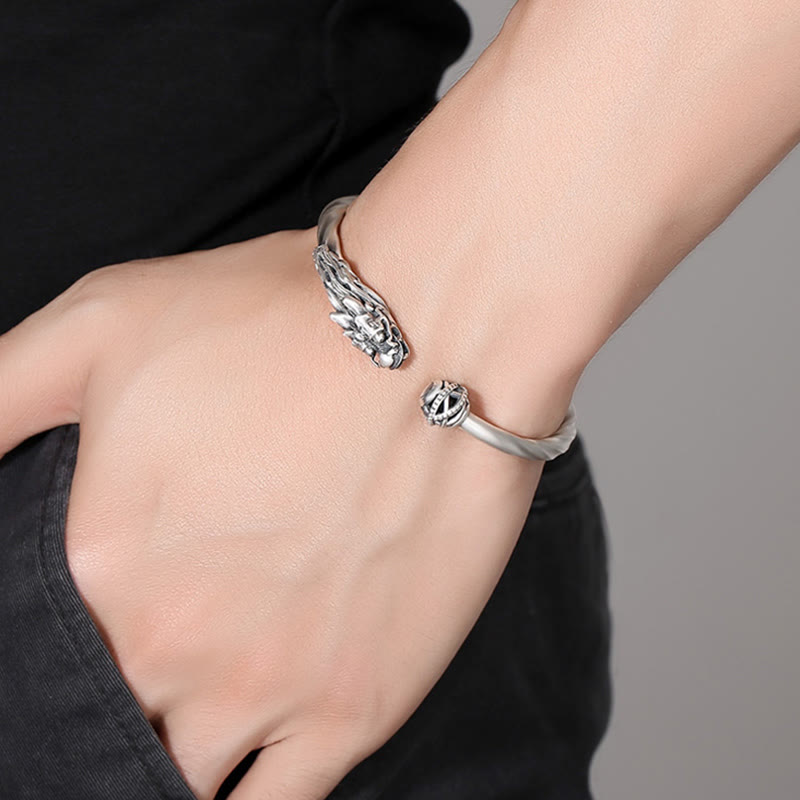 Buddha Stones 999 Sterling Silver Anno del Drago Fortuna Forza Braccialetto Polsino in Metallo