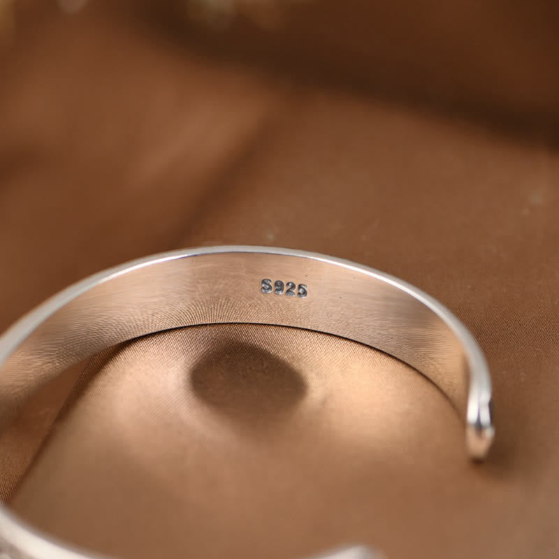 Bracciale rigido con Buddha Stones in argento sterling 925 Om Mani Padme Hum con doppio Dorje inciso e saggezza