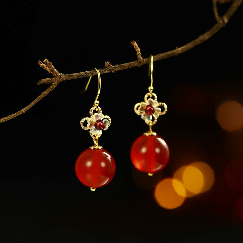 Orecchini Buddha Stones in argento sterling 925 con perline di fiori di agata rossa e fiducia