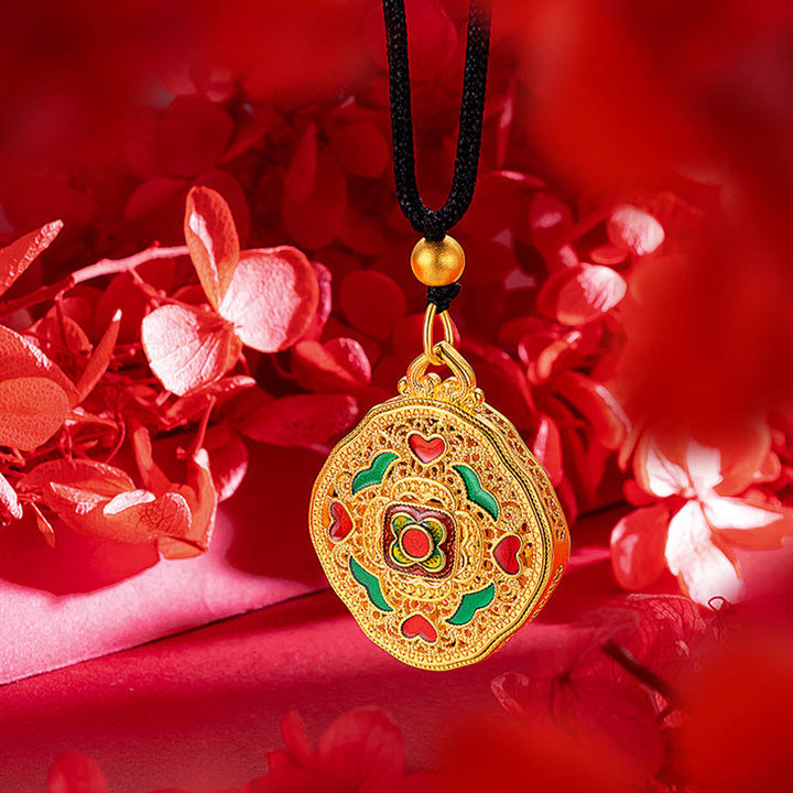 Collana con ciondolo Buddha Stones Flower Love Heart Rame Wealth