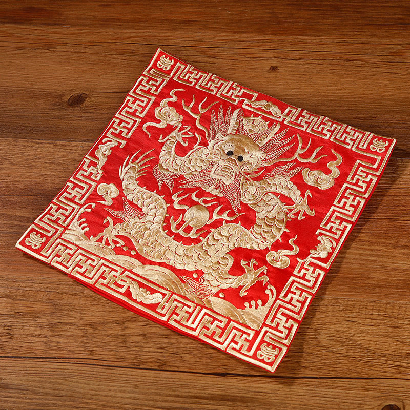 Buddha Stones Gru Fenice Drago Kirin Ricamato Tazza Sottobicchiere Tazza da Tè Quadrato Kung Fu Tappetino da Tè
