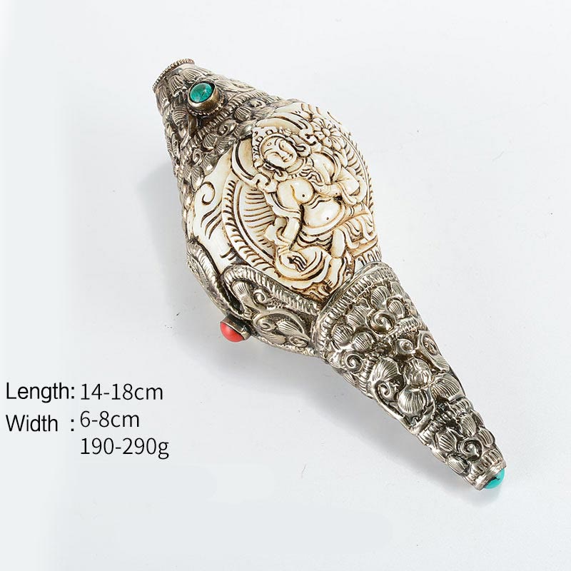 Decorazione positiva della ricchezza della conchiglia del Buddha Shankha incisa a mano tibetana
