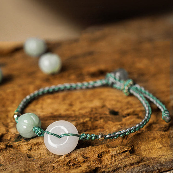 Bracciale intrecciato con perline di zucca, giada bianca, fibbia della pace, benedizione della fortuna, Buddha Stones