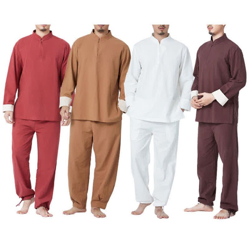 Buddha Stones Spirituale Zen Meditazione Yoga Preghiera Pratica Cotone Lino Abbigliamento Uomo Set
