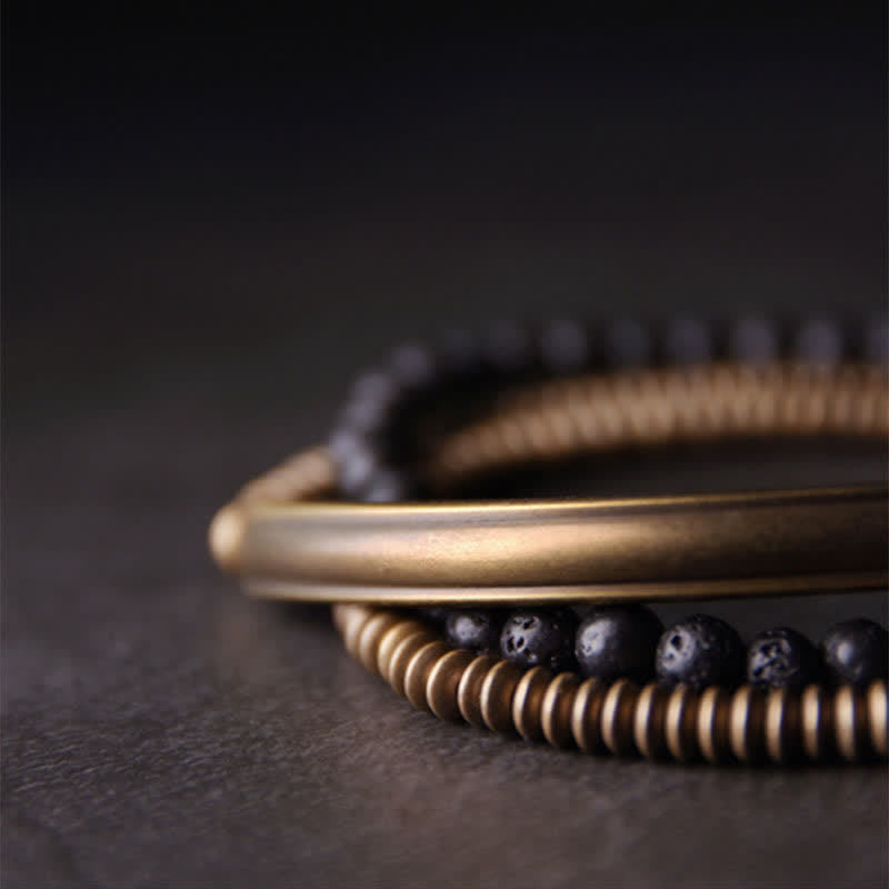 Braccialetto di supporto in rame con roccia lavica vintage Buddha Stones