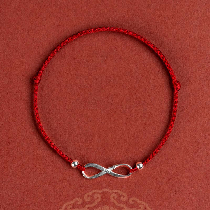 Buddha Stones 925 Sterling Silver Endless Knot Protezione Fortuna Braccialetto Cavigliera Corda Rossa
