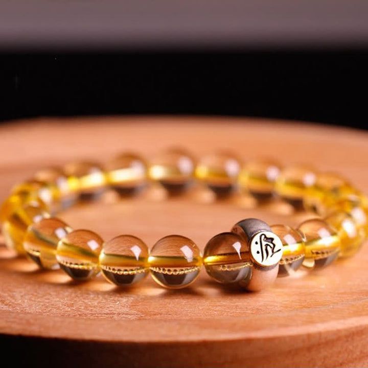 Braccialetto di protezione in argento sterling 925 con zodiaco cinese e Buddha natale in citrino