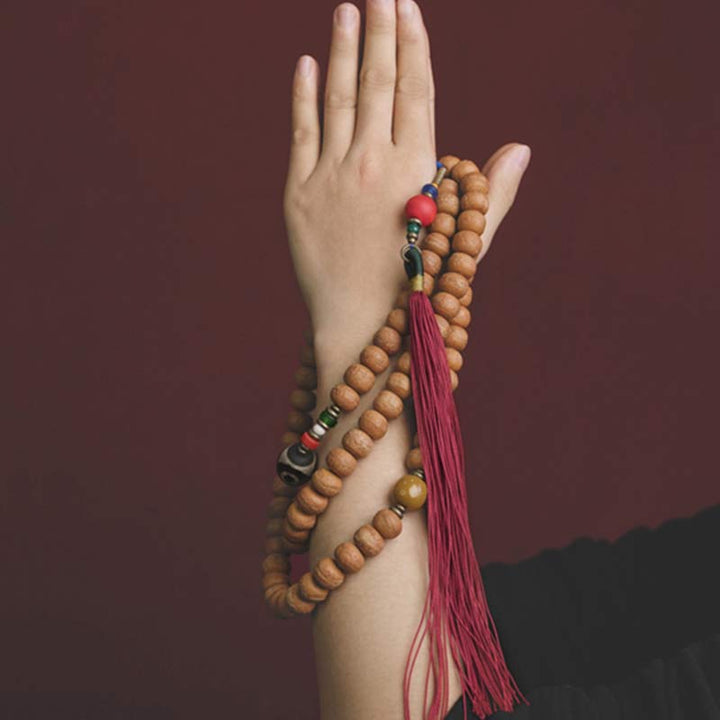 Buddha Stones 108 Mala Beads Bodhi Seed Dzi Bead Peace Tassel Bracciale