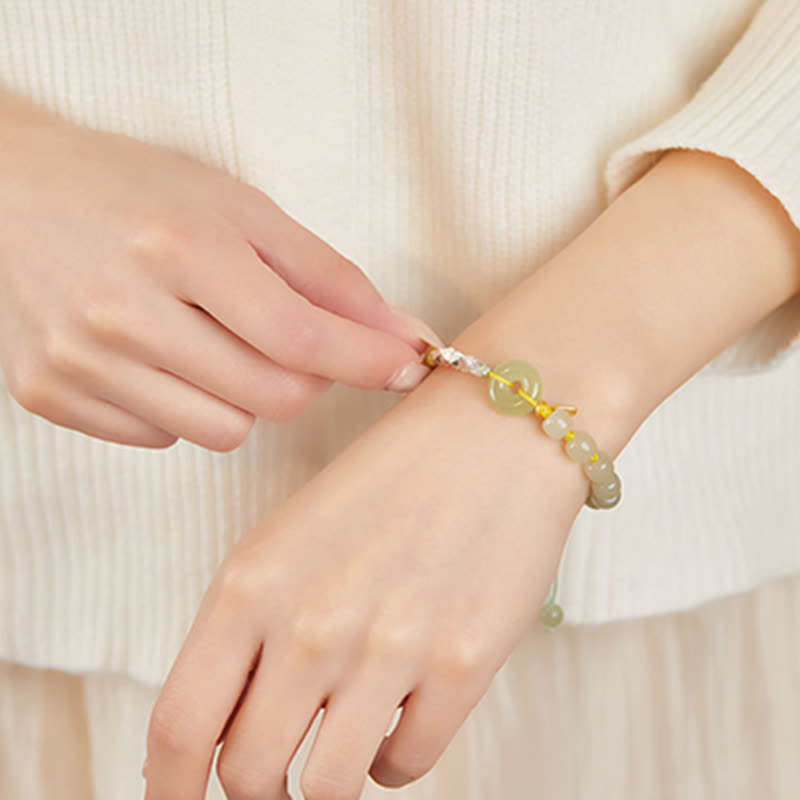 Braccialetto con ciondolo di fortuna e felicità con perline e fibbia della pace in giada Hetian in argento sterling 925 Buddha Stones - image 5