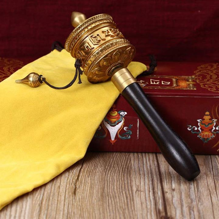 Ruota di preghiera tibetana Sei parole vere Decorazione di meditazione in rame - image 2