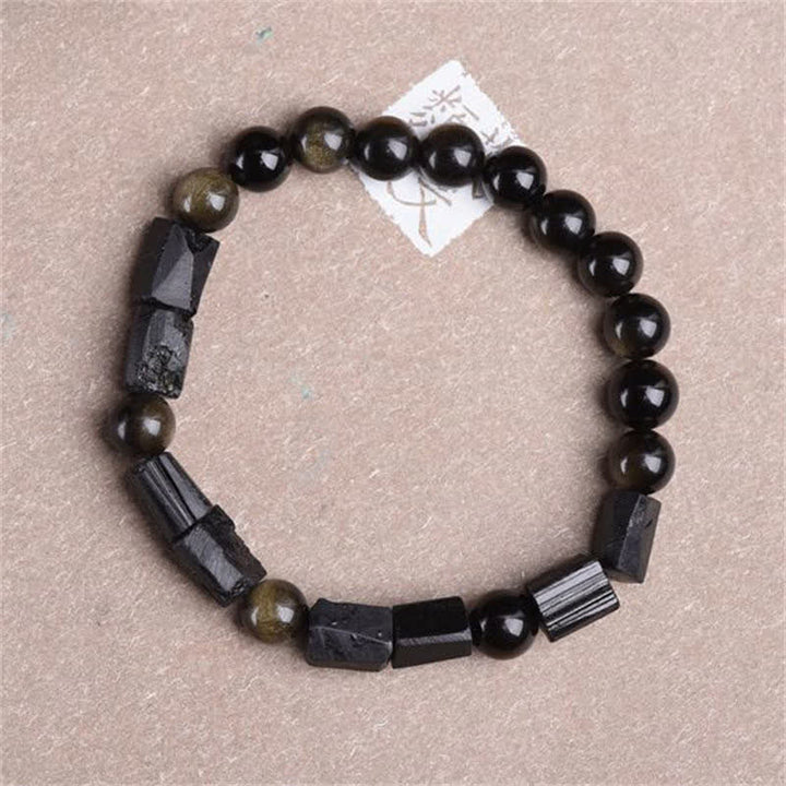 Bracciale Buddha Stones Oro Sheen Ossidiana Tormalina Nera Ricchezza