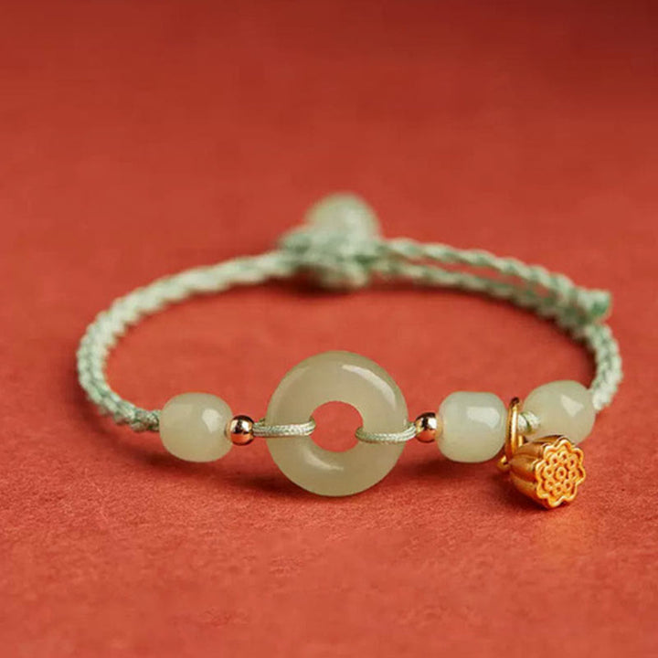 Braccialetto con corda Buddha Stones Round Peace Buckle Jade Lotus Happiness Abbondanza Ricchezza