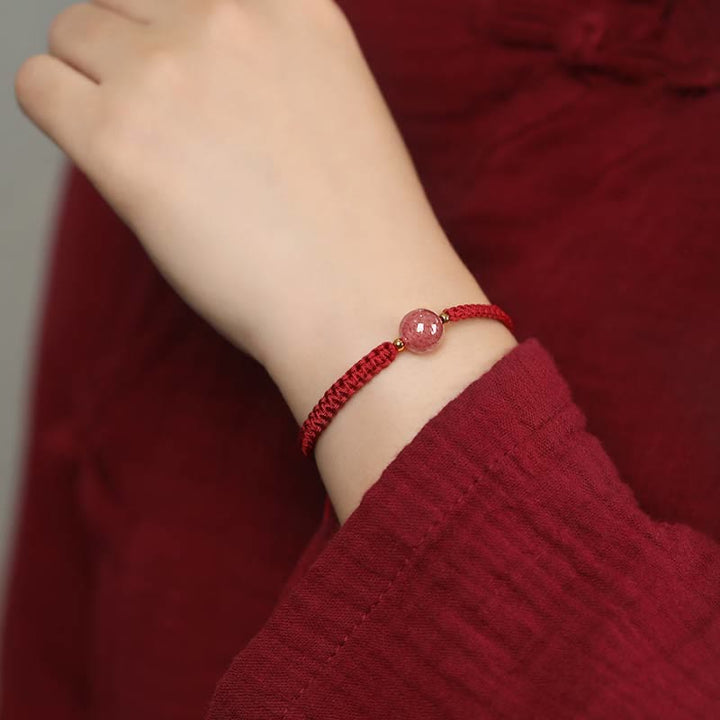 Buddha Stones Natural Strawberry Quartz Crystal Love Braccialetto intrecciato con corda rossa alla caviglia
