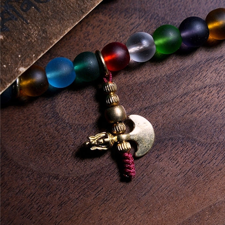 Buddha Stones Tibetano 108 Mala Perline Multicolore Liuli Perline di Vetro Zodiaco Cinese Nove Palazzi Otto Diagrammi Braccialetto con Ciondolo