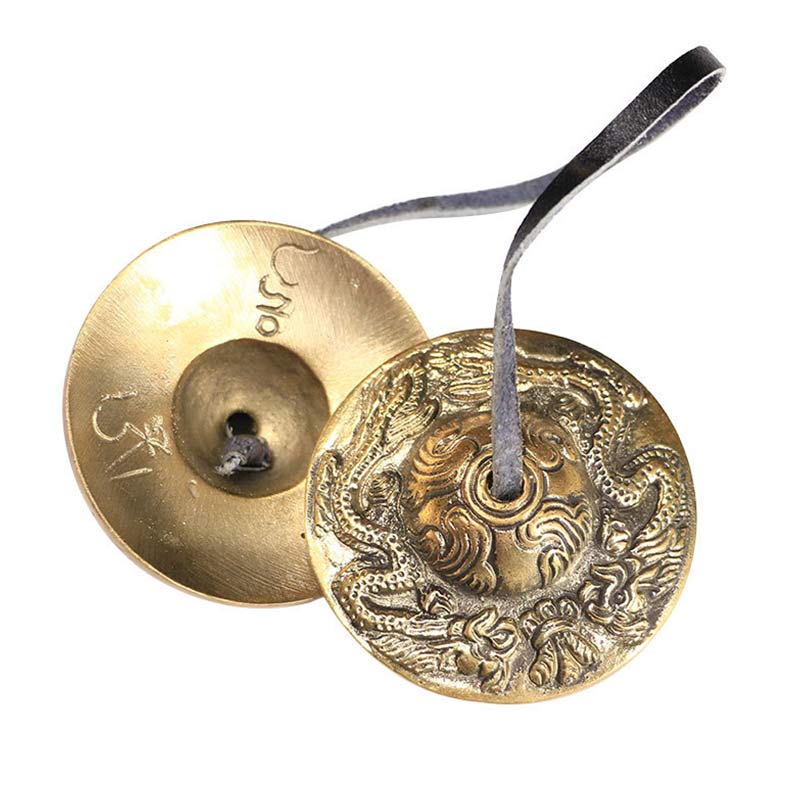 Buddha Stones Campana tibetana Tingsha Sei parole vere Drago Rame Bilancia Decorazione con borsa