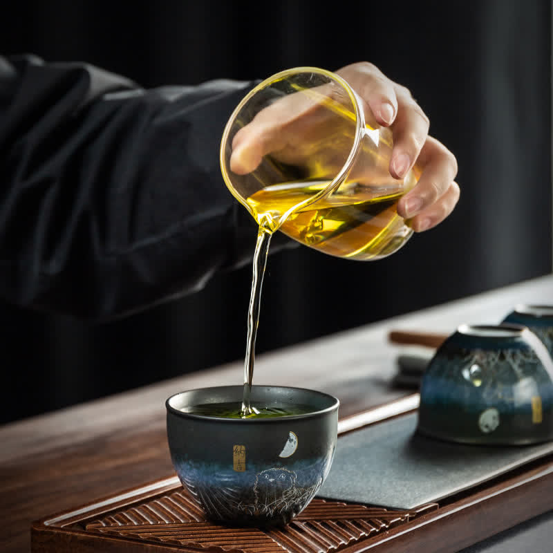 Buddha Stones Tazza da tè in ceramica Lovely Cat Tazze da tè nere 140ml