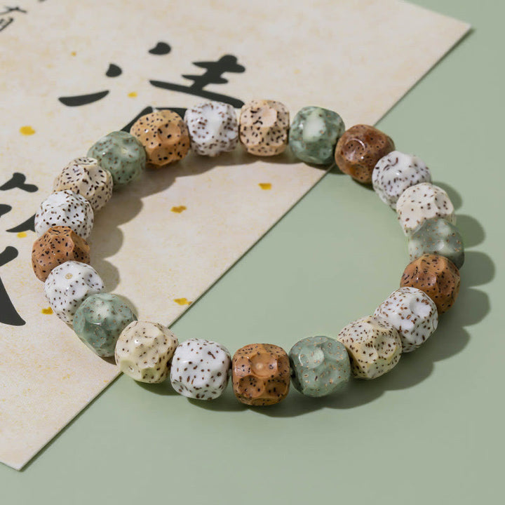 Braccialetto di ricchezza di auspici Buddha Stones Natural Colorful Bodhi Seed