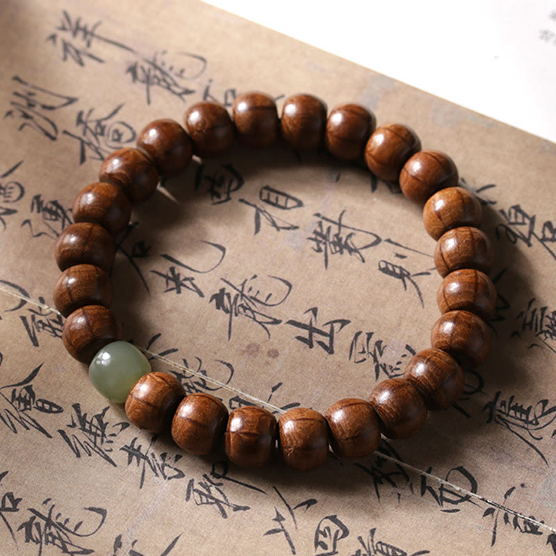 Bracciale Buddha Stones Natural Abelia Biflora Wood Hetian Jade Bamboo Bead che allontana gli spiriti maligni