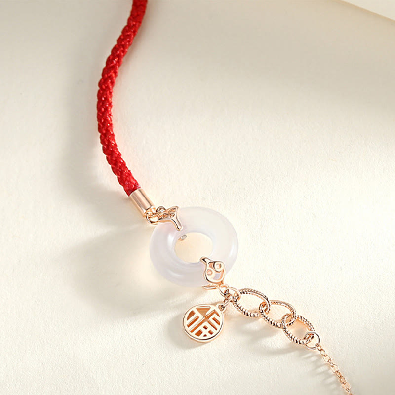 Braccialetto dell'armonia del carattere Fu in calcedonio con fibbia della pace in argento sterling 925 Buddha Stones
