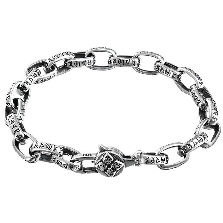 Braccialetto della saggezza inciso in rame con Buddha Stones Om Mani Padme Hum Double Dorje