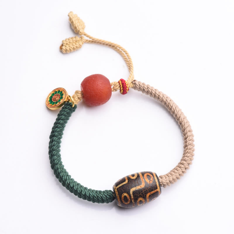 Braccialetto di corda della ricchezza con perline Dzi a nove occhi tibetane fatte a mano Buddha Stones