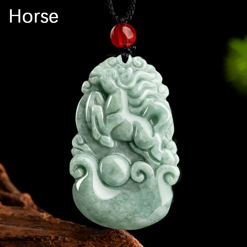 Buddha Stones Giada verde naturale 12 Zodiaco cinese Fortuna Prosperità Collana pendente - Cavallo - image 15
