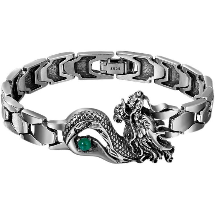 Braccialetto di successo inciso con motivo a drago vintage Buddha Stones