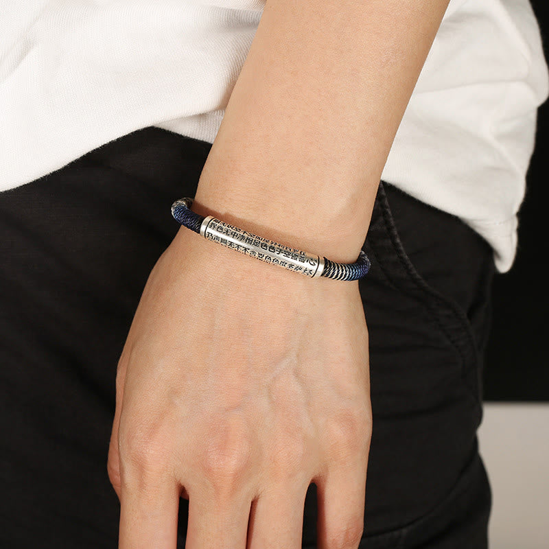 Braccialetto intrecciato fatto a mano con Buddha Stones in argento sterling 999 e cuore Sutra Calma