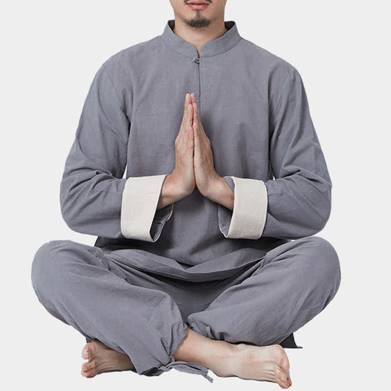 Buddha Stones Spirituale Zen Meditazione Yoga Preghiera Pratica Cotone Lino Abbigliamento Uomo Set