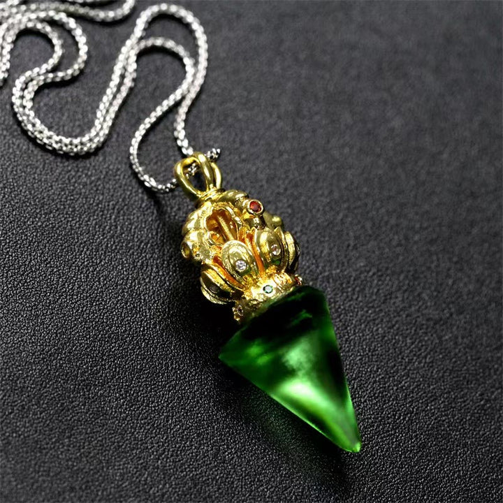 Buddha Stones Tibetano Dorje Vajra 4 punte Loto Liuli Cristallo Forza Collana Pendente