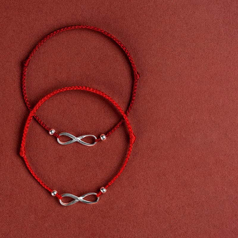 Buddha Stones 925 Sterling Silver Endless Knot Protezione Fortuna Braccialetto Cavigliera Corda Rossa