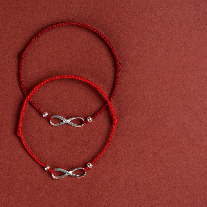 Buddha Stones 925 Sterling Silver Endless Knot Protezione Fortuna Braccialetto Cavigliera Corda Rossa