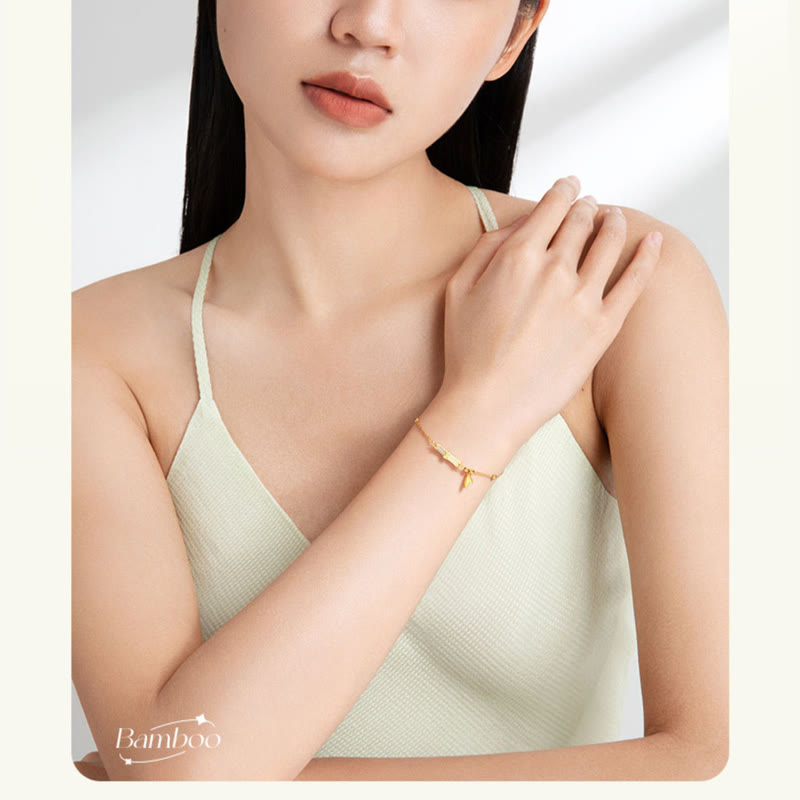 Bracciale Buddha Stones in argento sterling 925 placcato oro 18K con foglia di giada bianca e zircone di bambù - image 10