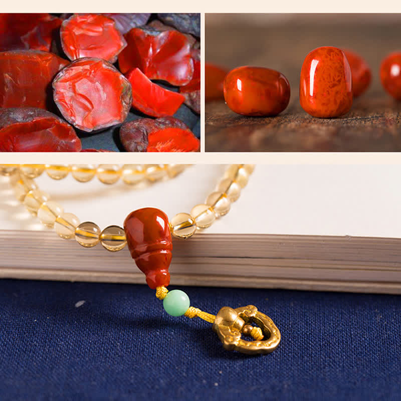 Braccialetto con ciondolo in argento sterling 925, 108 perline Mala, citrino naturale, agata rossa, ambra e piacere