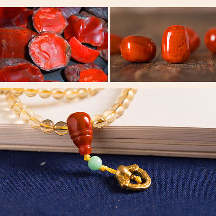 Braccialetto con ciondolo in argento sterling 925, 108 perline Mala, citrino naturale, agata rossa, ambra e piacere
